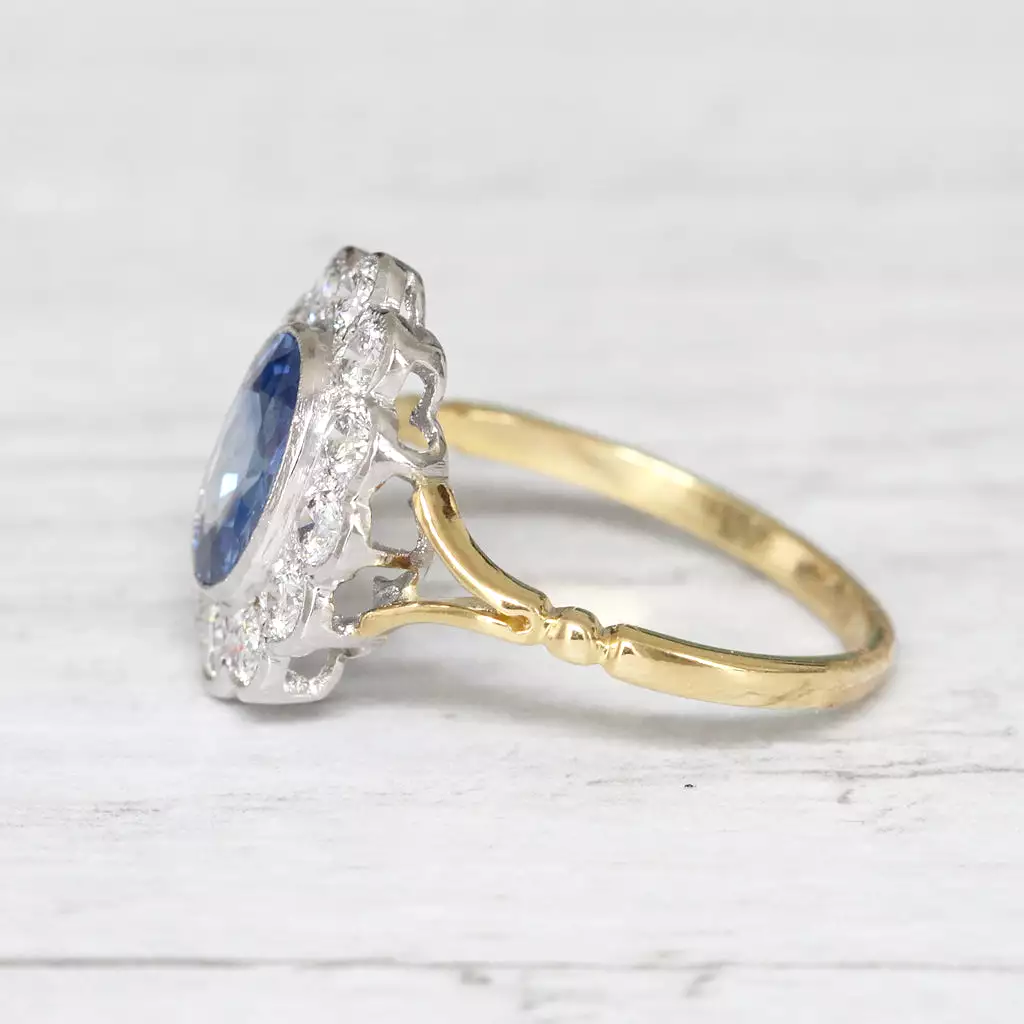 Edwardian Style 1.59 Carat Cornflower Blue Sapphire and Diamond Ring