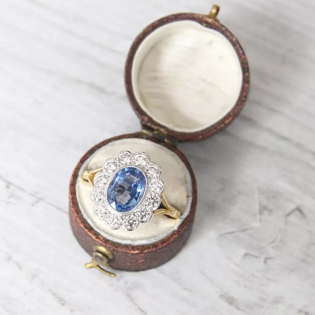 Edwardian Style 1.59 Carat Cornflower Blue Sapphire and Diamond Ring