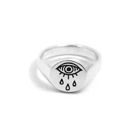 Evil Eye Teardrop Signet Ring in Sterling Silver