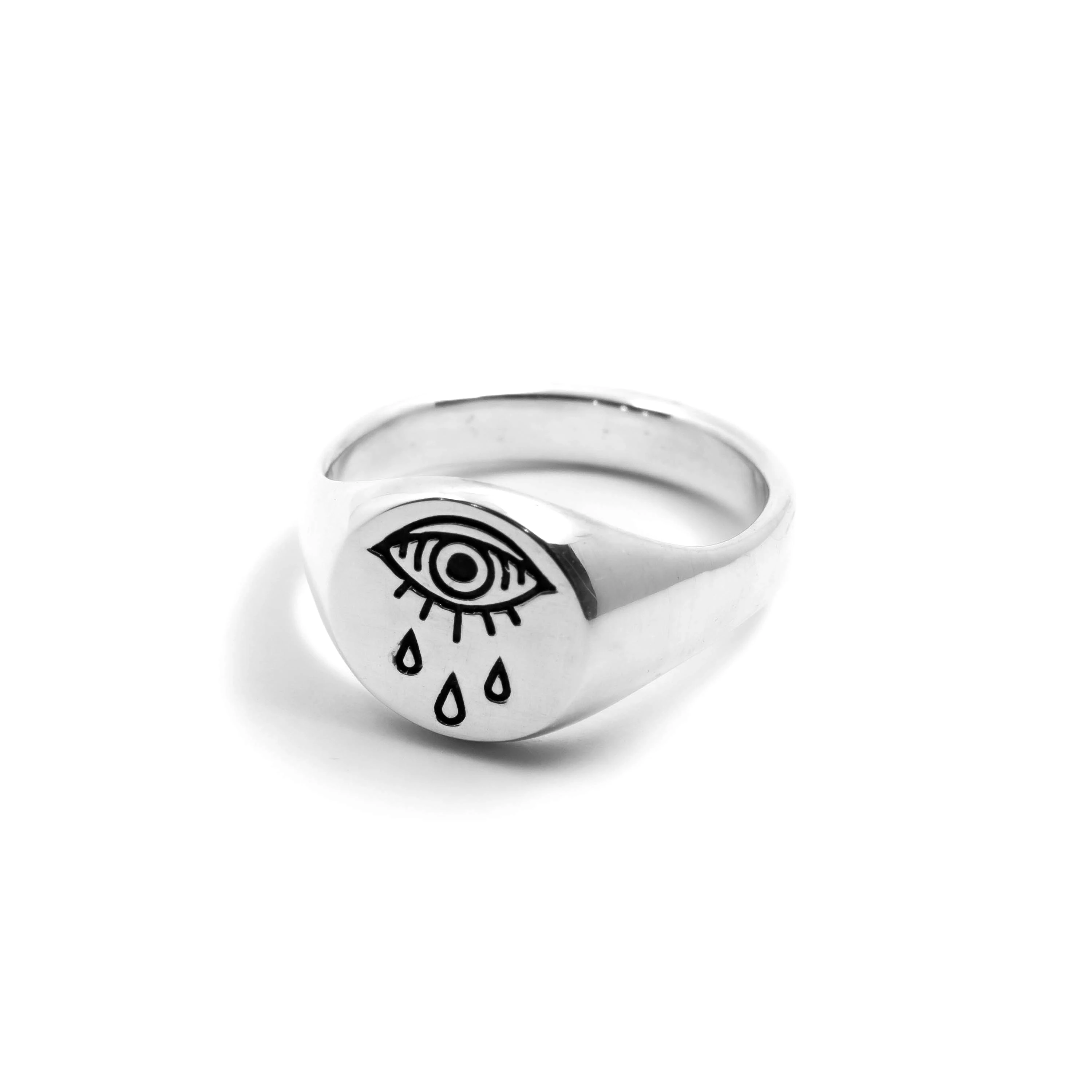 Evil Eye Teardrop Signet Ring in Sterling Silver