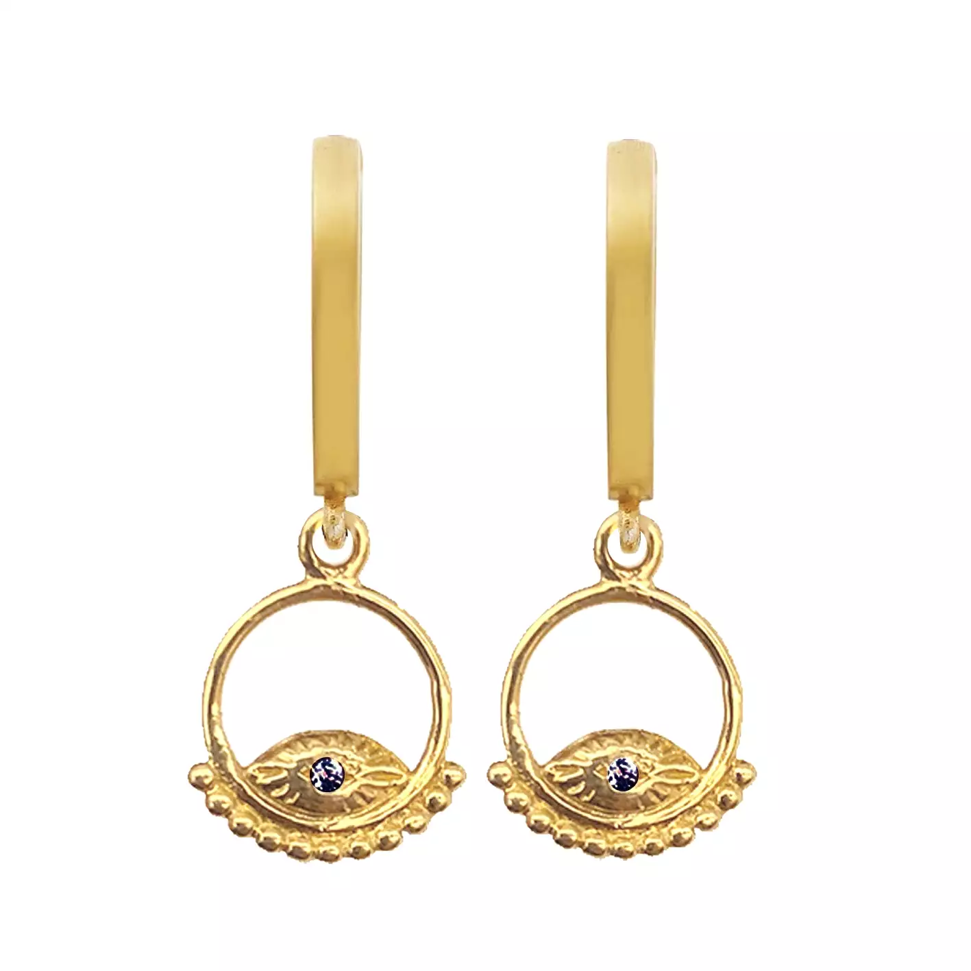 Eye M Pyramid Eye Hoops, Gold/Black (pair)