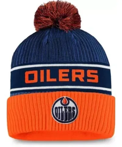 Fanatics Men's NHL Fanatics Navy/Orange Edmonton Oilers Authentic Pro Locker Room Cuffed Knit Hat with Pom