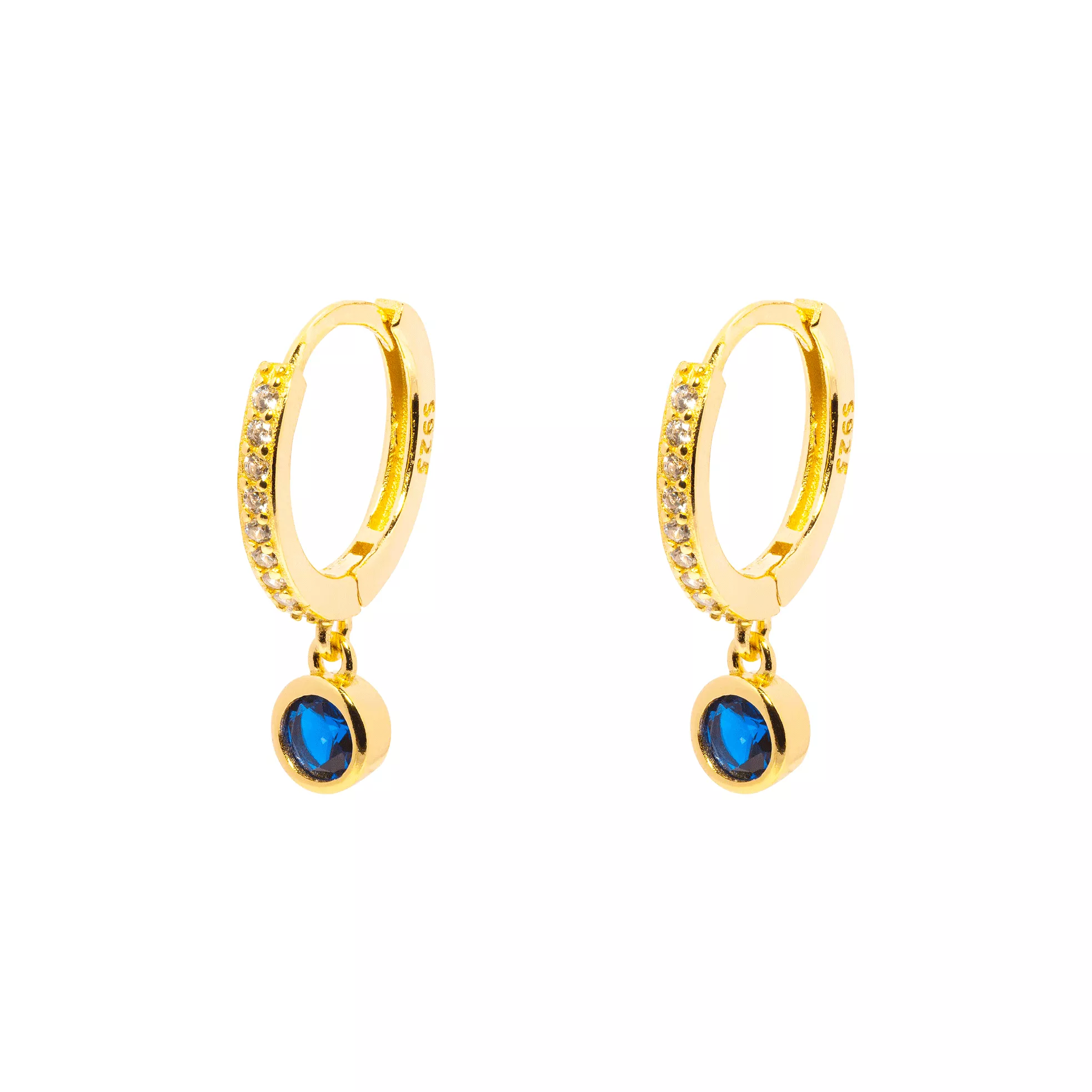 Gam Blue CZ Gold Huggie Mini Earring