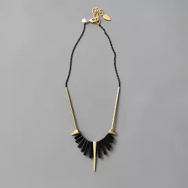 Geometric Black Agate and Brass Spike Necklace