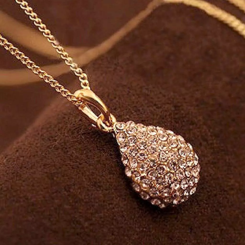 Gold and Crystal Teardrop Necklace