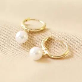 Gold and Pearl Huggie Earrings