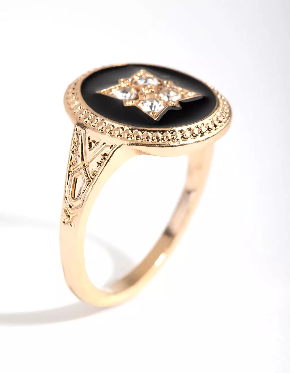 Gold Black & Stone Signet Ring