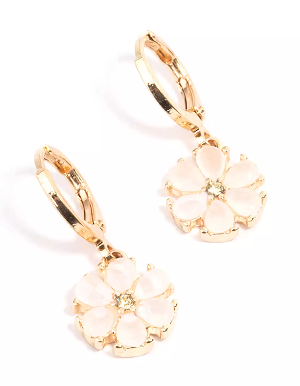 Gold Dainty Pearly Flower Huggie Earrings