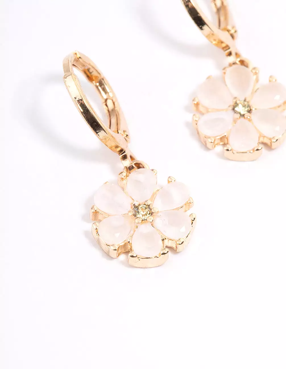 Gold Dainty Pearly Flower Huggie Earrings