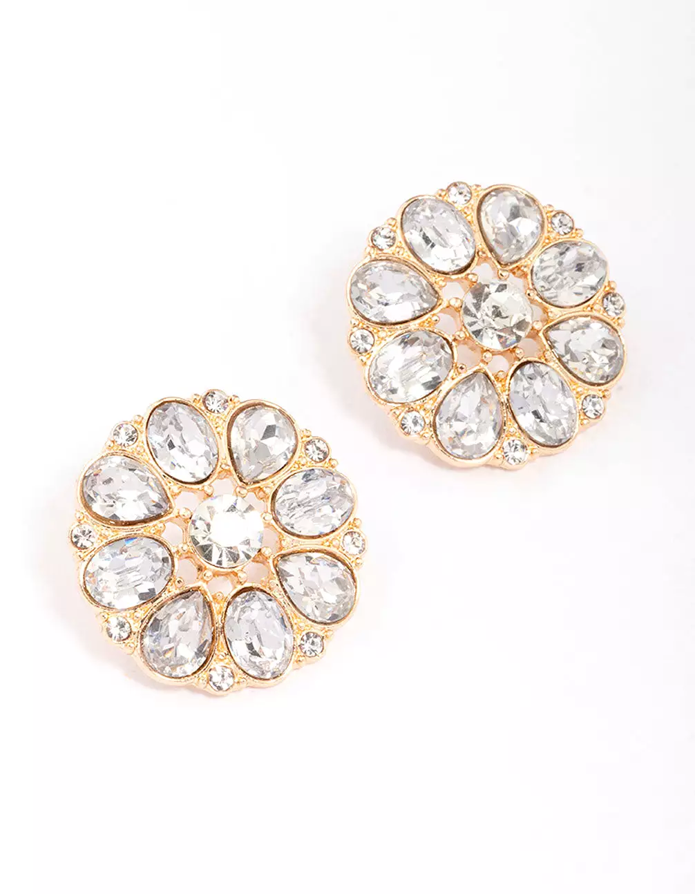 Gold Flower Encrusted Stud Earrings