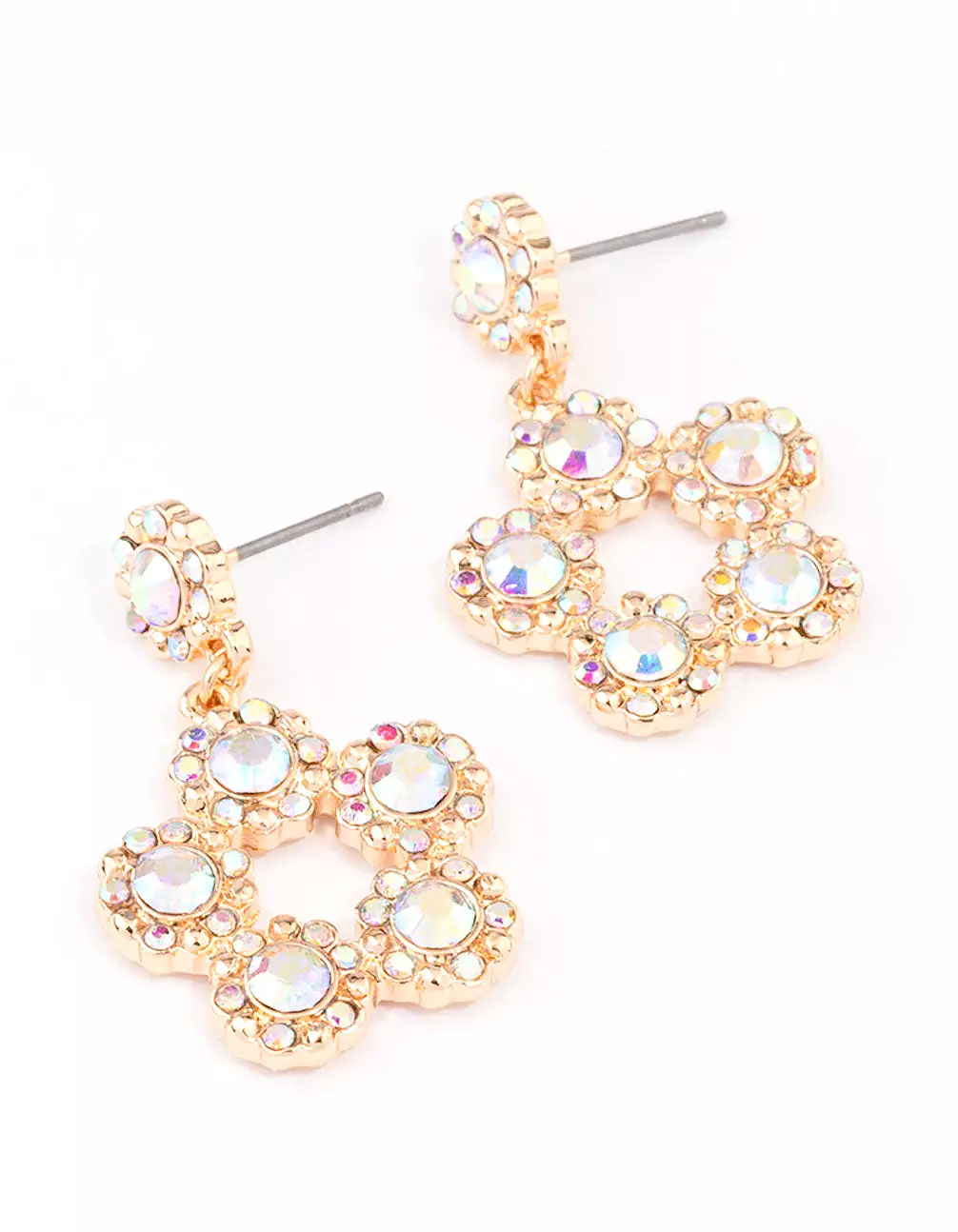 Gold Glistening Flower Drop Earrings