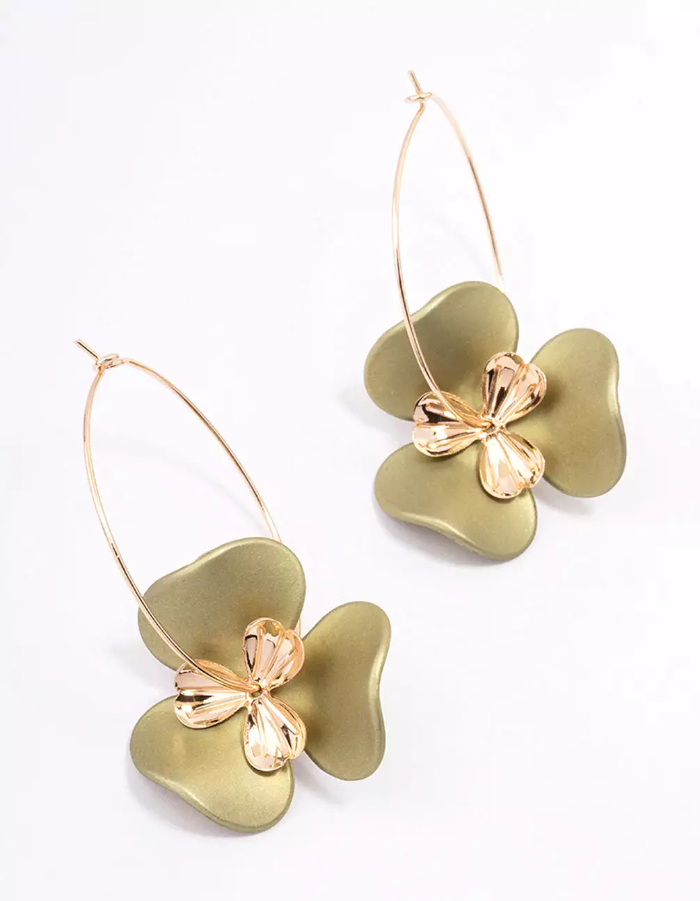 Gold Large Flower Wire Hoop Earrings