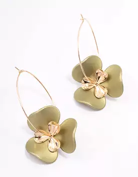 Gold Large Flower Wire Hoop Earrings