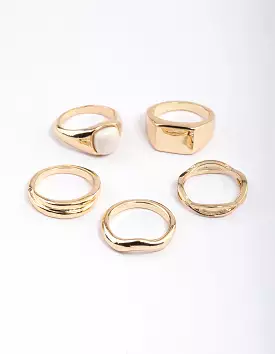 Gold Organic Shape & Signet Ring Pack