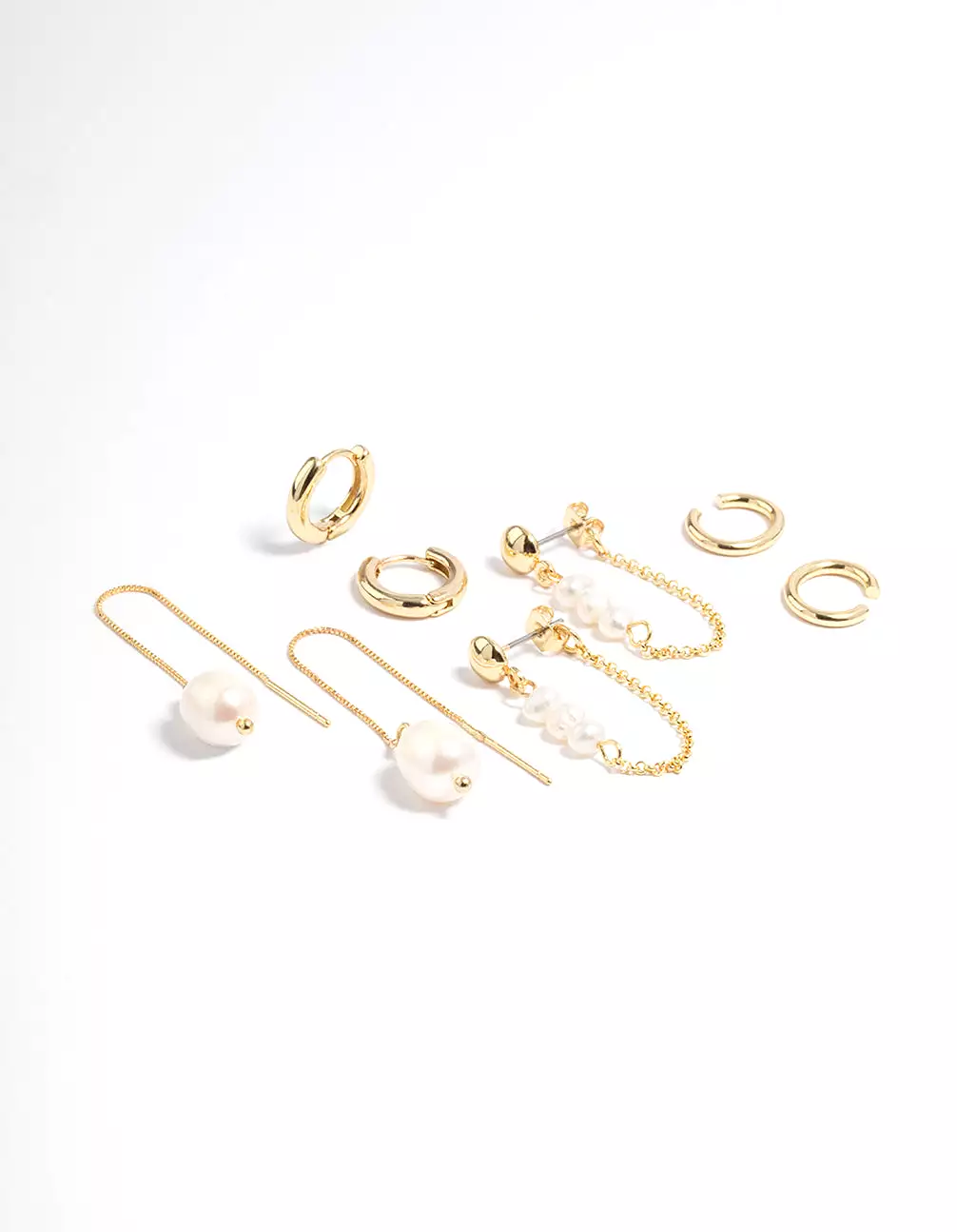 Gold Plated Freshwater Pearl Threader Huggie Earrings 4-Pack