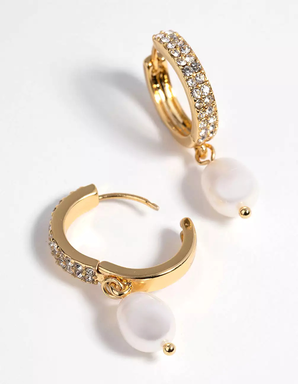 Gold Plated Huggie Hoop Earrings with Freshwater Pearls