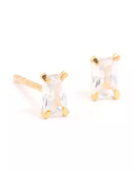 Gold Plated Sterling Silver Baby Baguette Stud Earrings