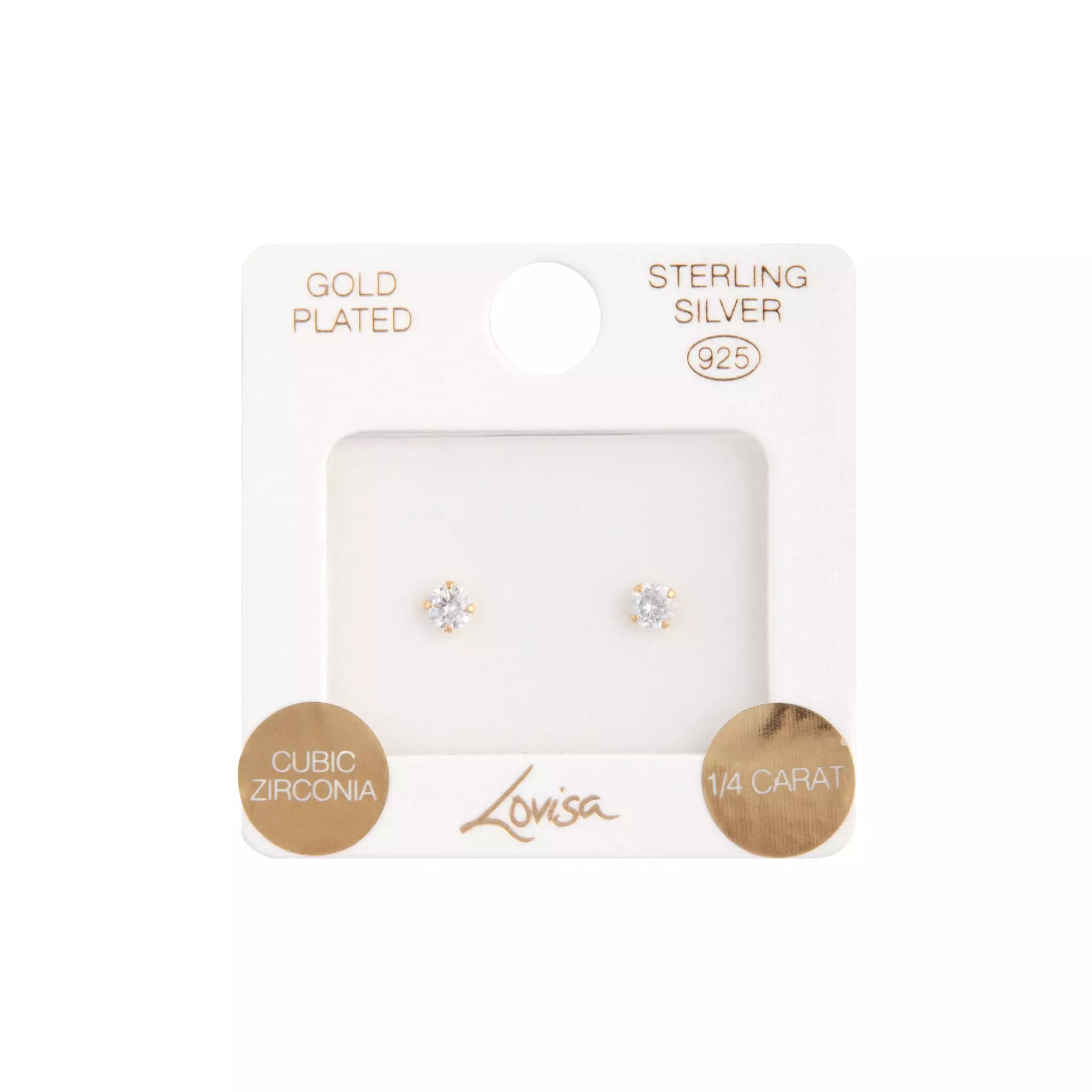 Gold Plated Sterling Silver Cubic Zirconia 1/4 Carat Stud Earrings