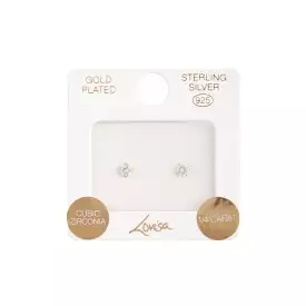 Gold Plated Sterling Silver Cubic Zirconia 1/4 Carat Stud Earrings