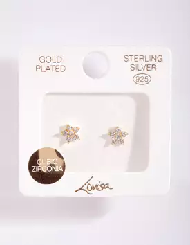 Gold Plated Sterling Silver Cubic Zirconia Flower Stud Earrings