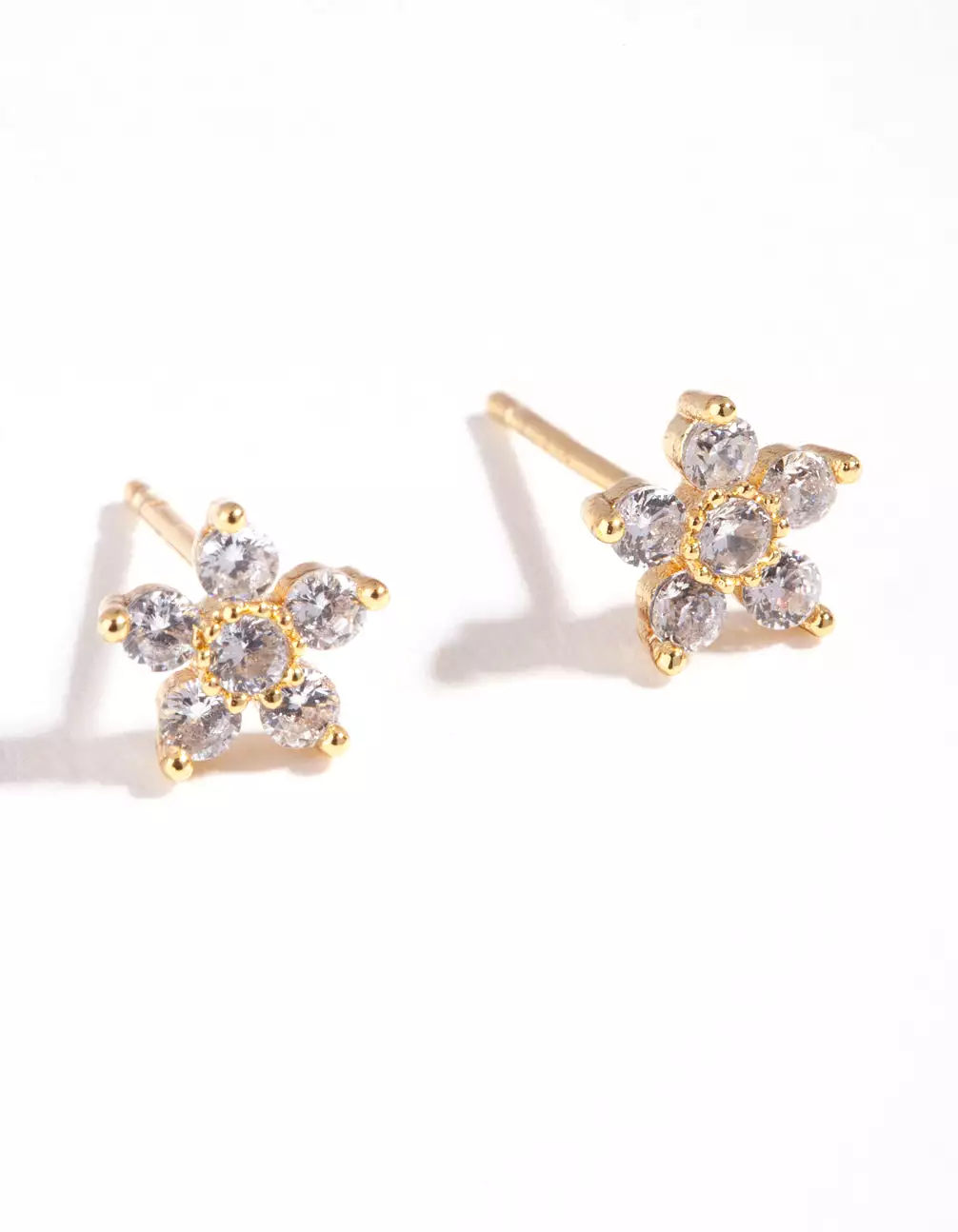 Gold Plated Sterling Silver Cubic Zirconia Flower Stud Earrings