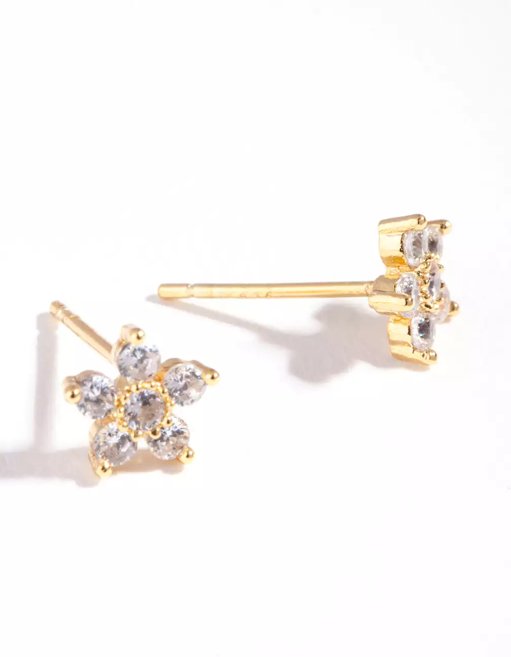 Gold Plated Sterling Silver Cubic Zirconia Flower Stud Earrings