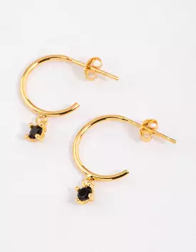 Gold Plated Sterling Silver Cubic Zirconia Four Claw Hoop Earrings