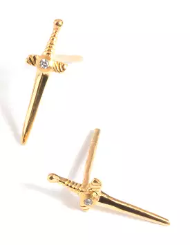 Gold Plated Sterling Silver Dagger Stud Earrings