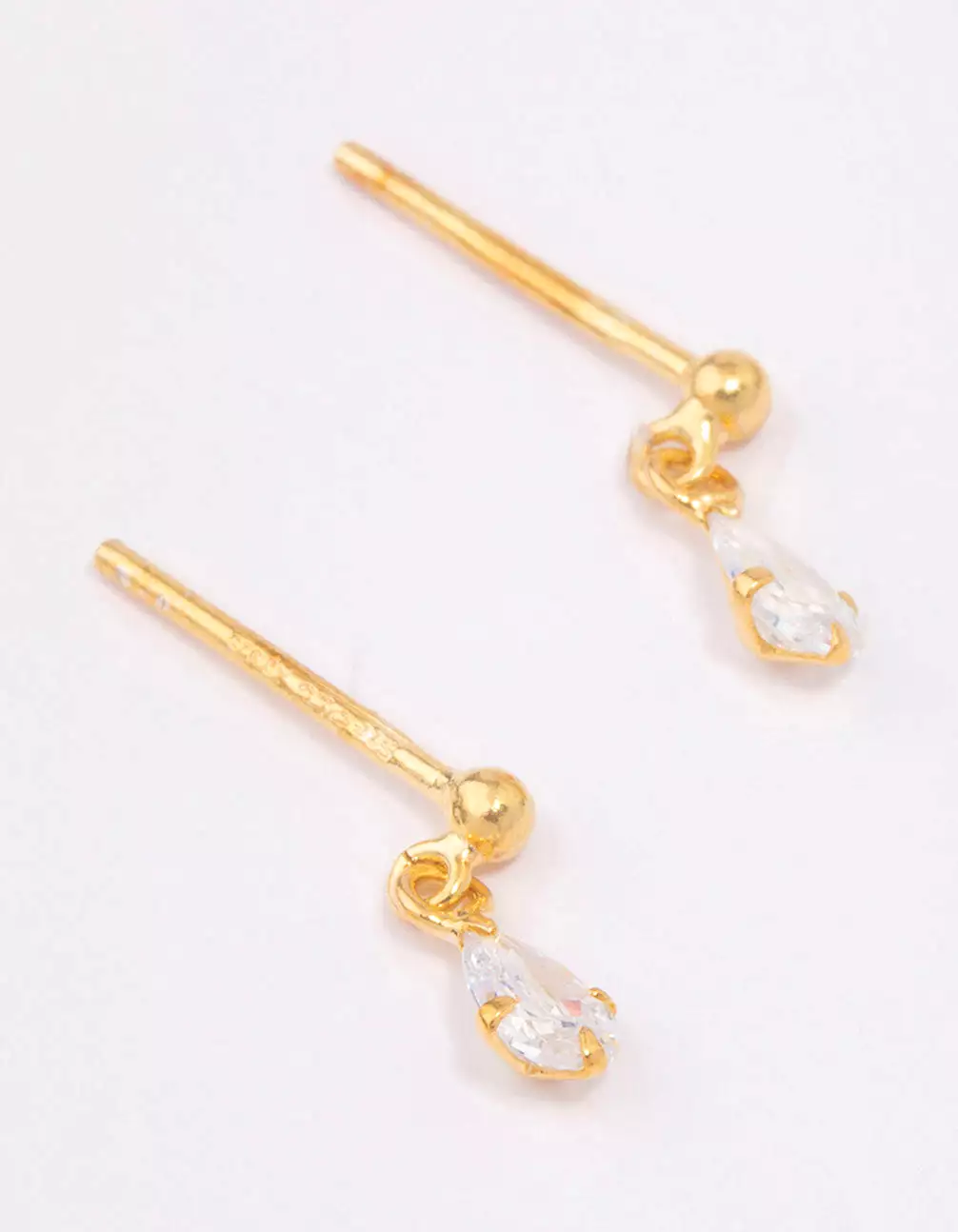 Gold Plated Sterling Silver Pear Cubic Zirconia Drop Earrings