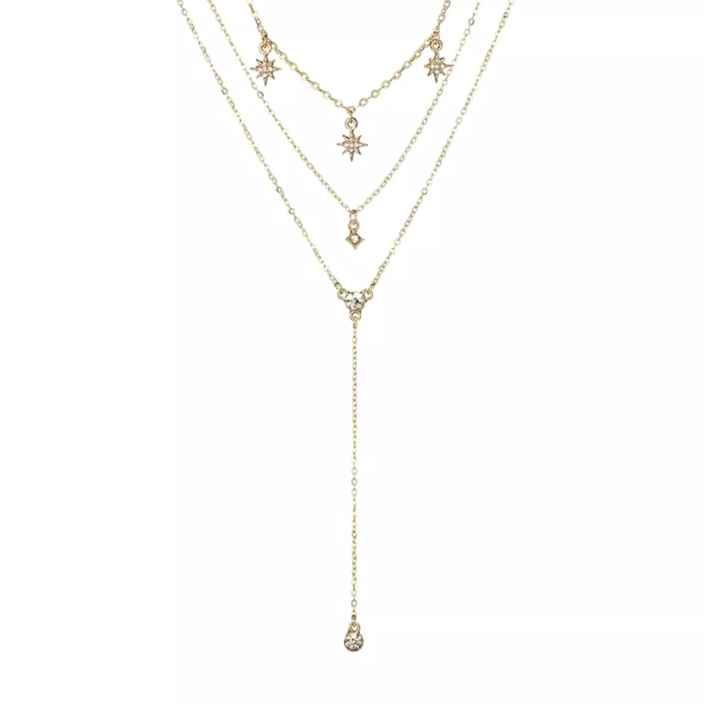 Gold Starburst Lariat Necklace