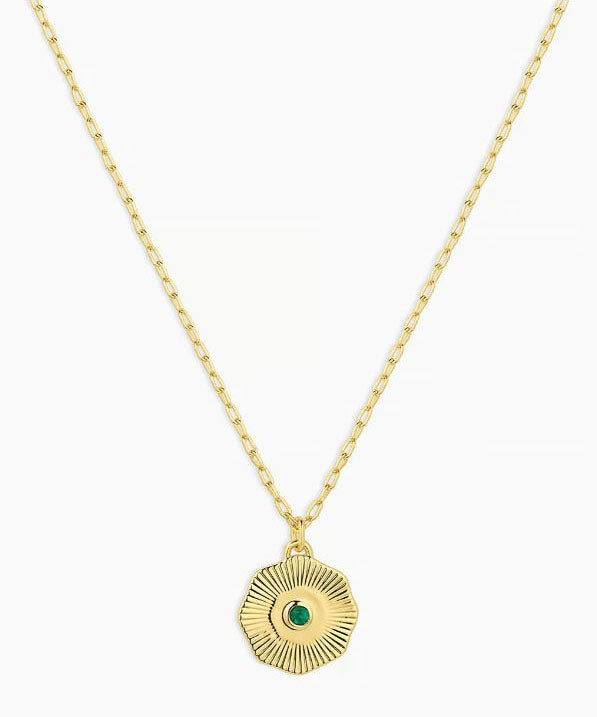 Gorjana Birthstone Coin Necklace - Green Agate/Gold