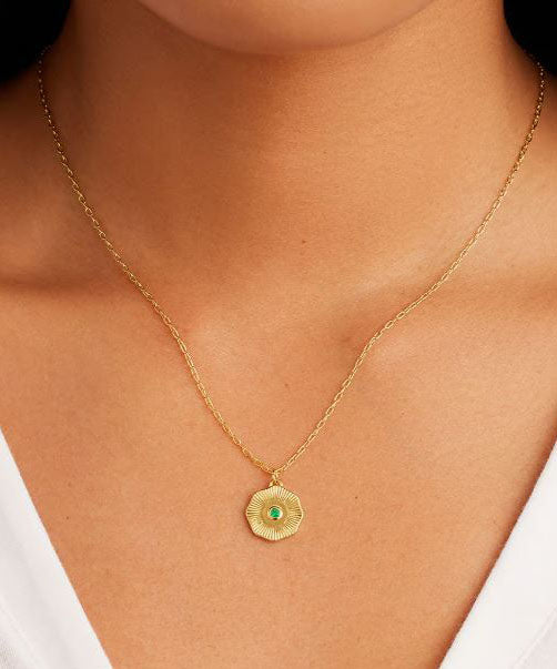 Gorjana Birthstone Coin Necklace - Green Agate/Gold