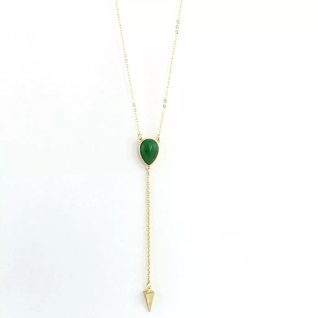 Green Natural Stone and Gold Arrow Head Lariat Necklace