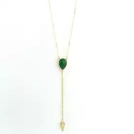 Green Natural Stone and Gold Arrow Head Lariat Necklace