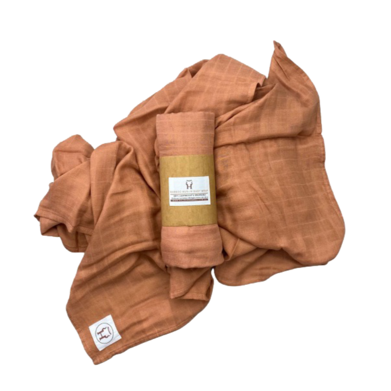 Halo & Horns Baby Swaddle/Wrap Organic Bamboo Muslin - Clay