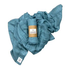 Halo & Horns Baby Swaddle/Wrap Organic Bamboo Muslin - Sea Blue