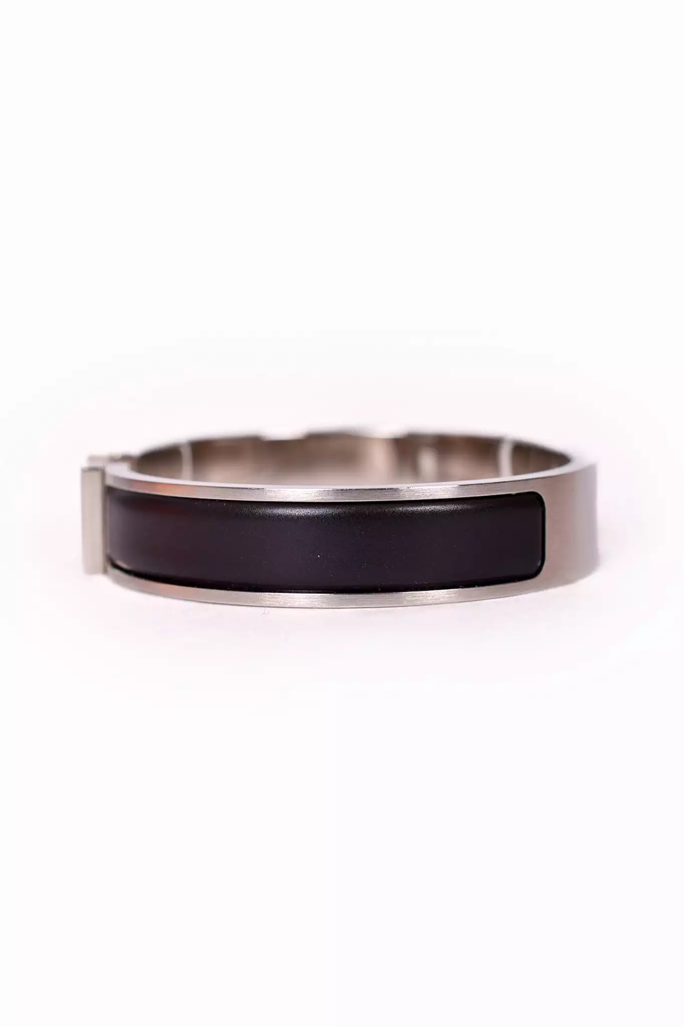 Hermes Brushed Silver Toned Matte Black Enamel Clic Clac Bangle