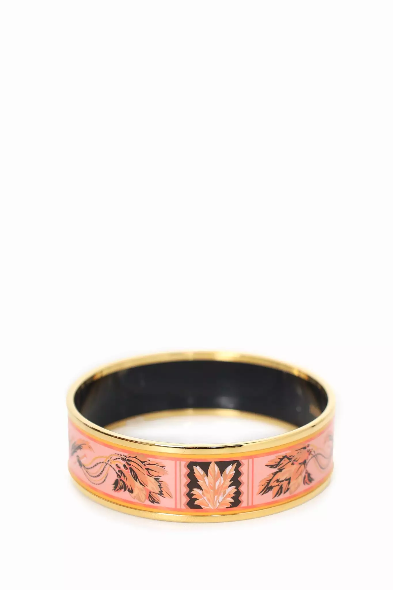 Hermes Pink/Black Belt Printed Enamel Bangle