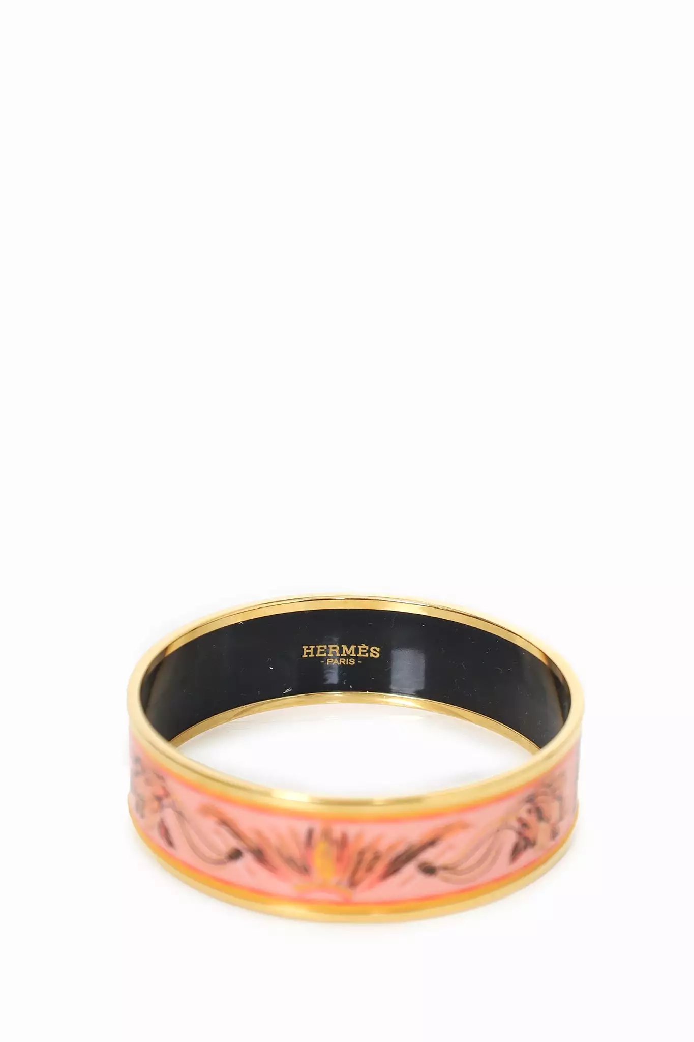 Hermes Pink/Black Belt Printed Enamel Bangle