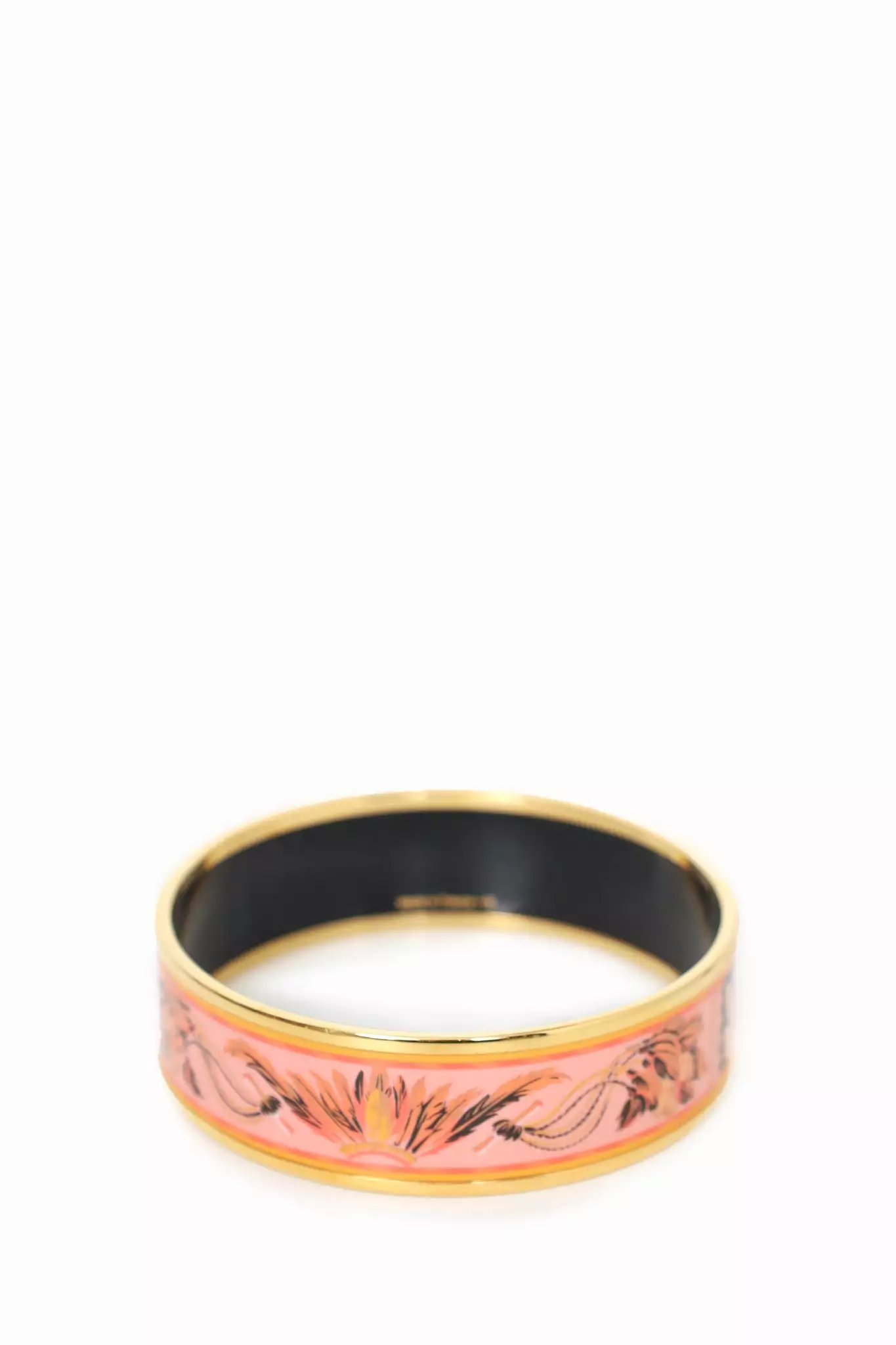 Hermes Pink/Black Belt Printed Enamel Bangle