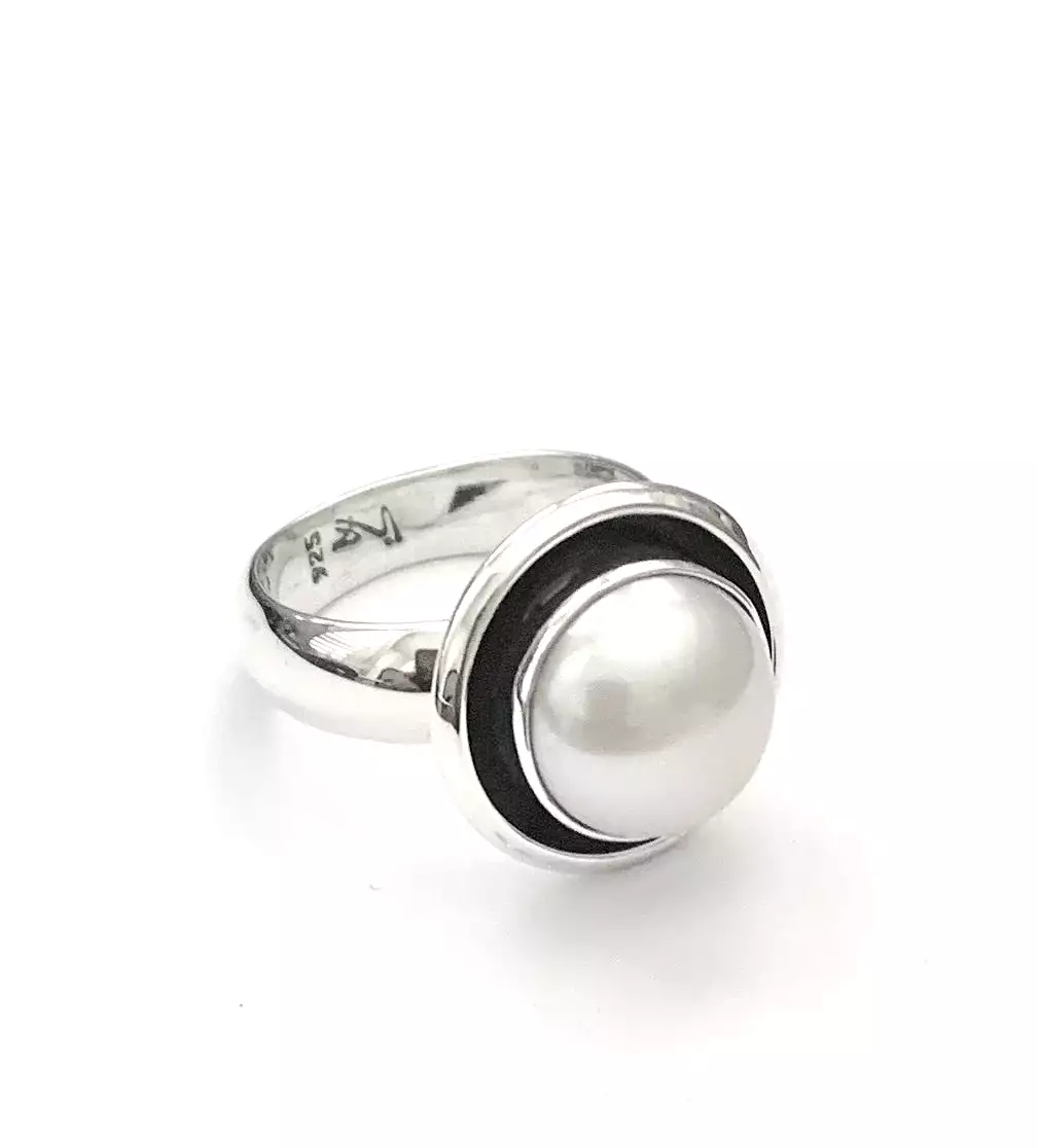 Iron Clay Sterling Silver Pearl Ring