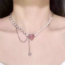 Irregular Crystal Heart Necklace - Cupcake