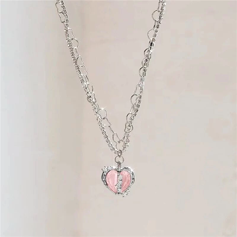 Irregular Crystal Heart Necklace - Cupcake