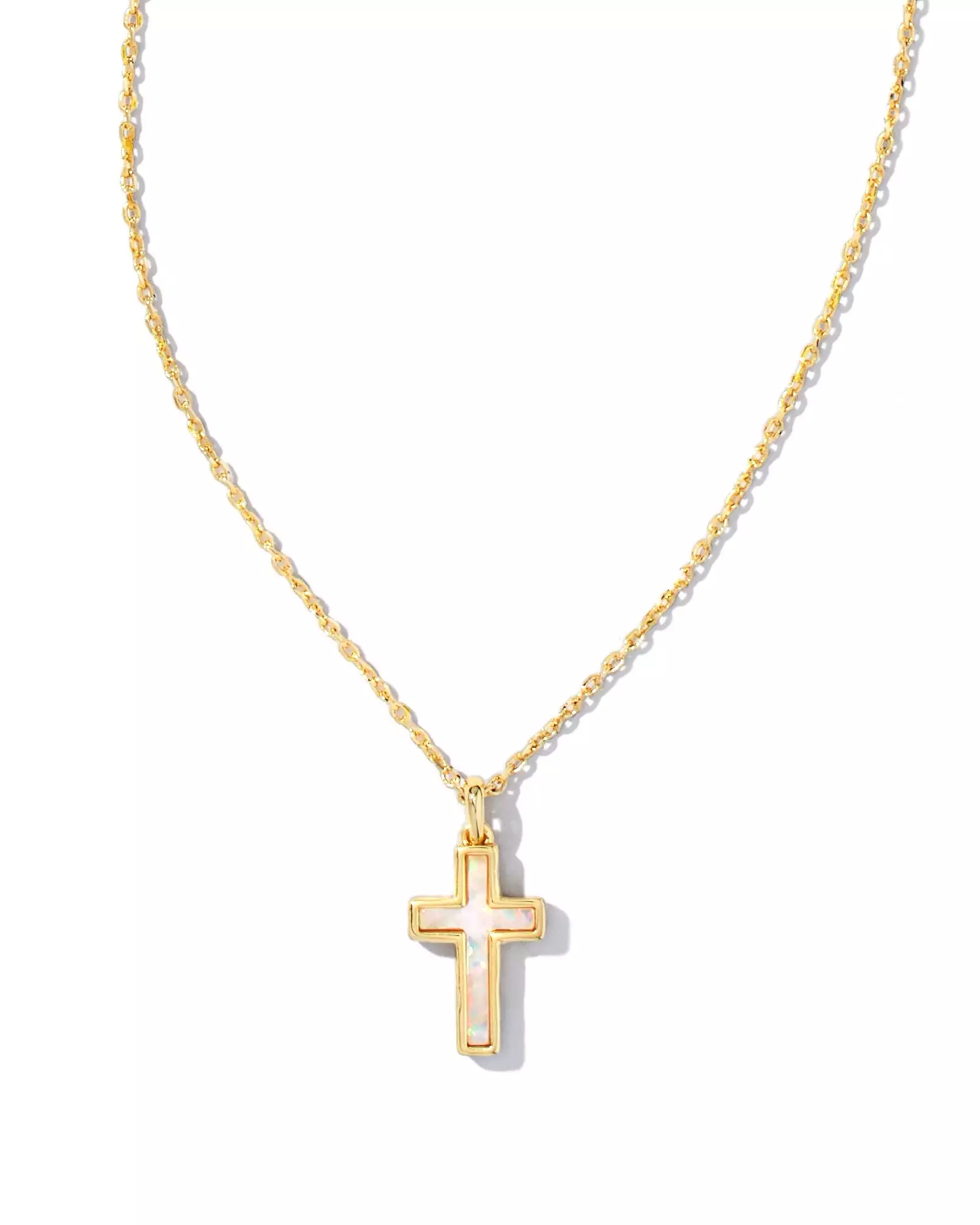 Kendra Scott Cross Pendant Necklace Gold White Opal