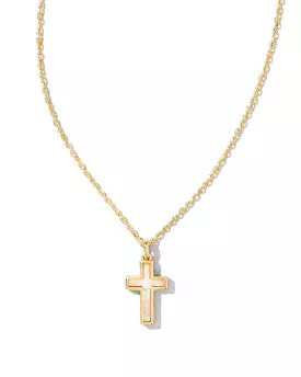 Kendra Scott Cross Pendant Necklace Gold White Opal