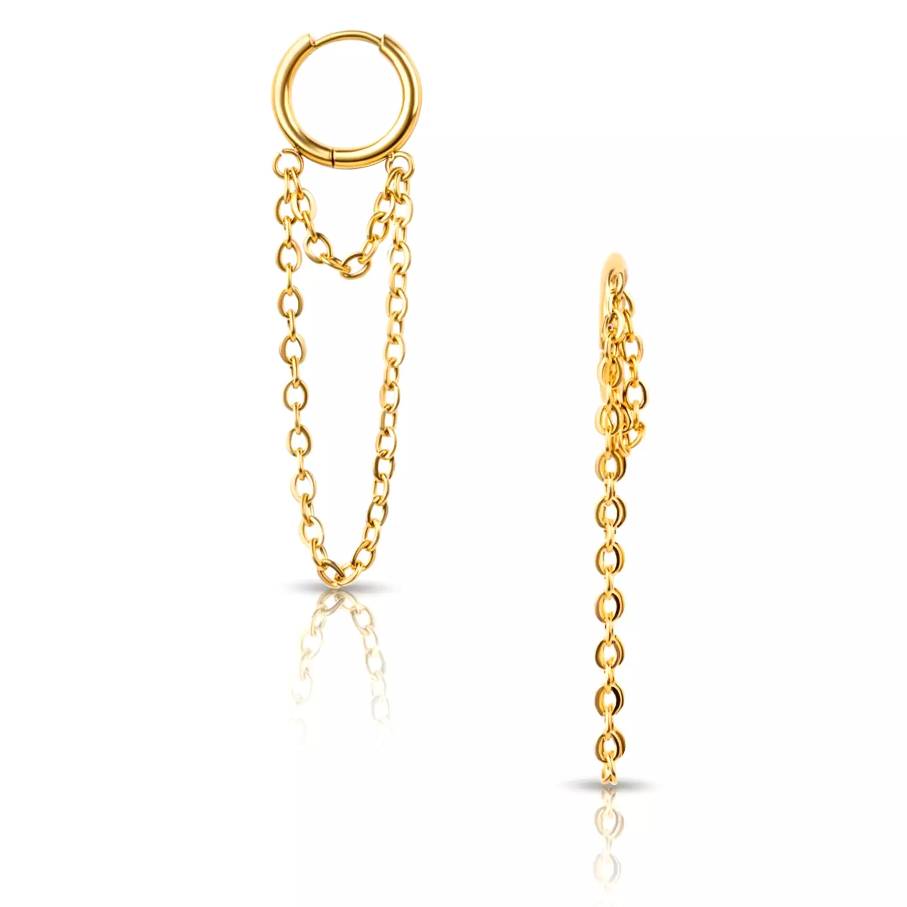 Kira Drop Chain Huggie Hoop Gold Earrings