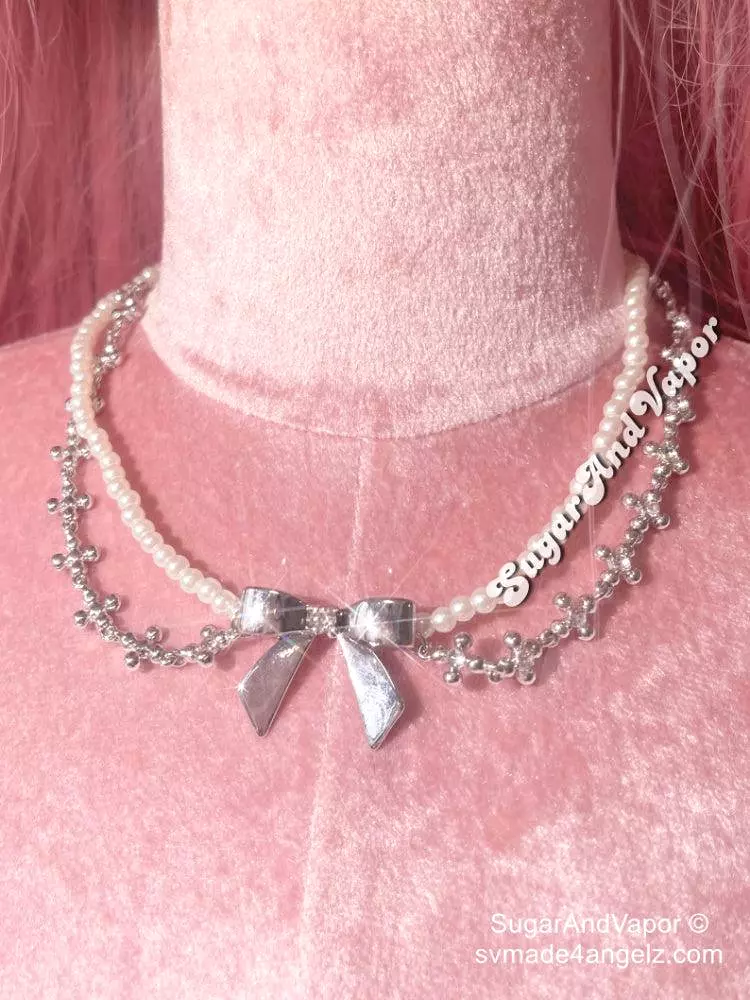 Lara Bows Pearls Crystal Layers Choker