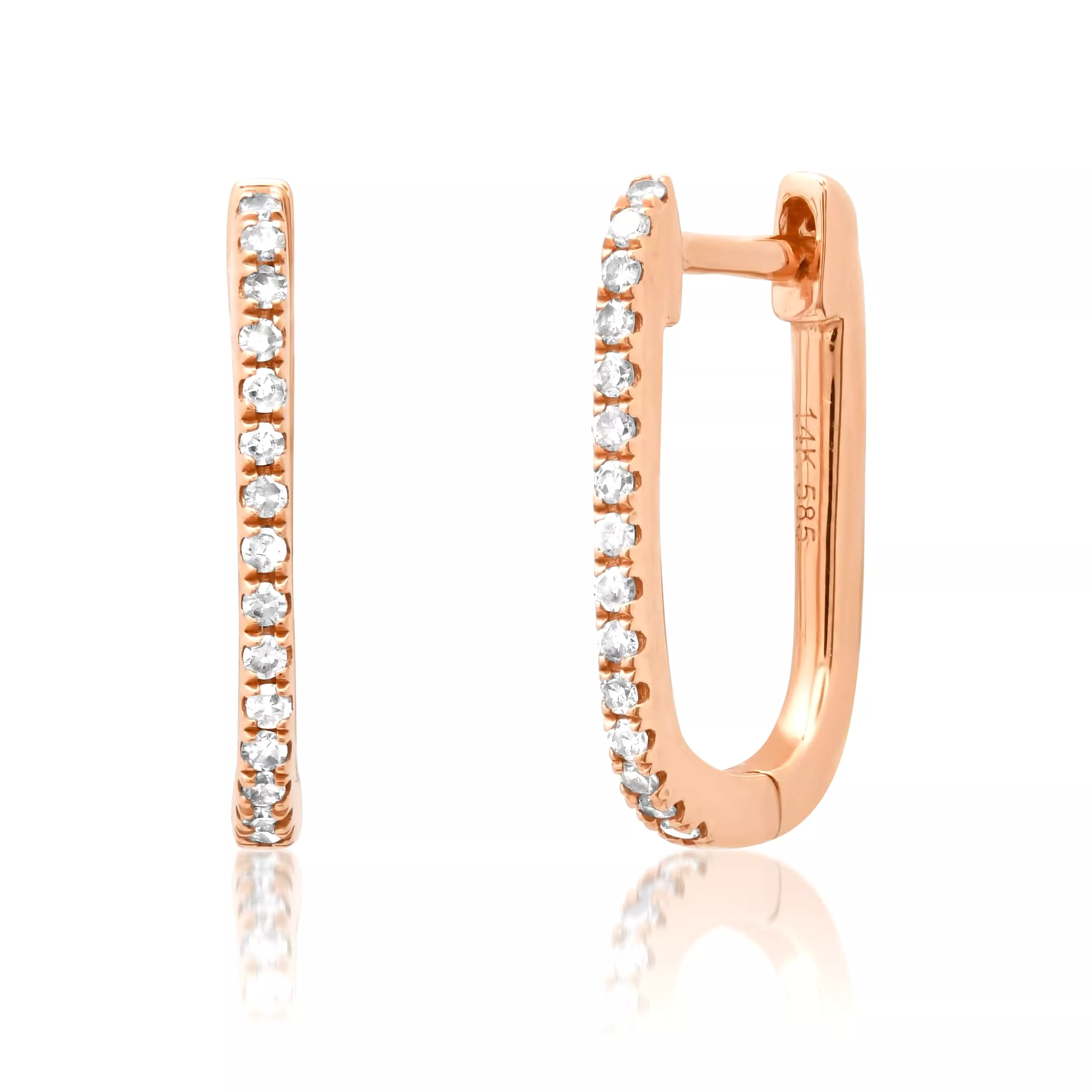 Large Rectangle Micro-Pave Diamond Hoop Earrings, Single Diamond Row