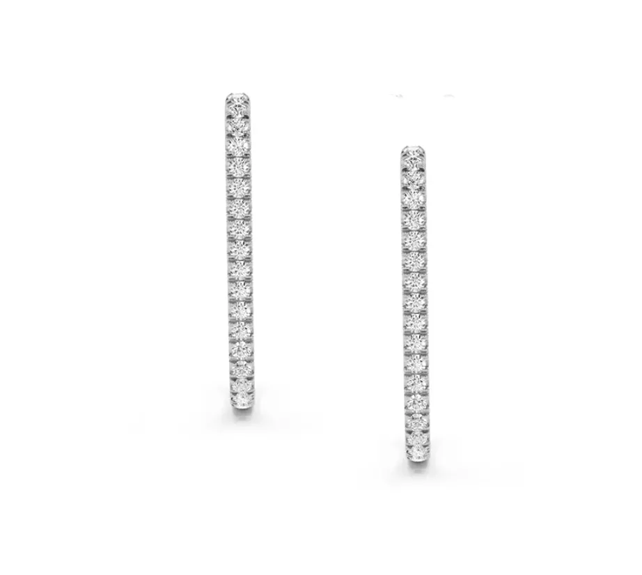 Large Rectangle Micro-Pave Diamond Hoop Earrings, Single Diamond Row