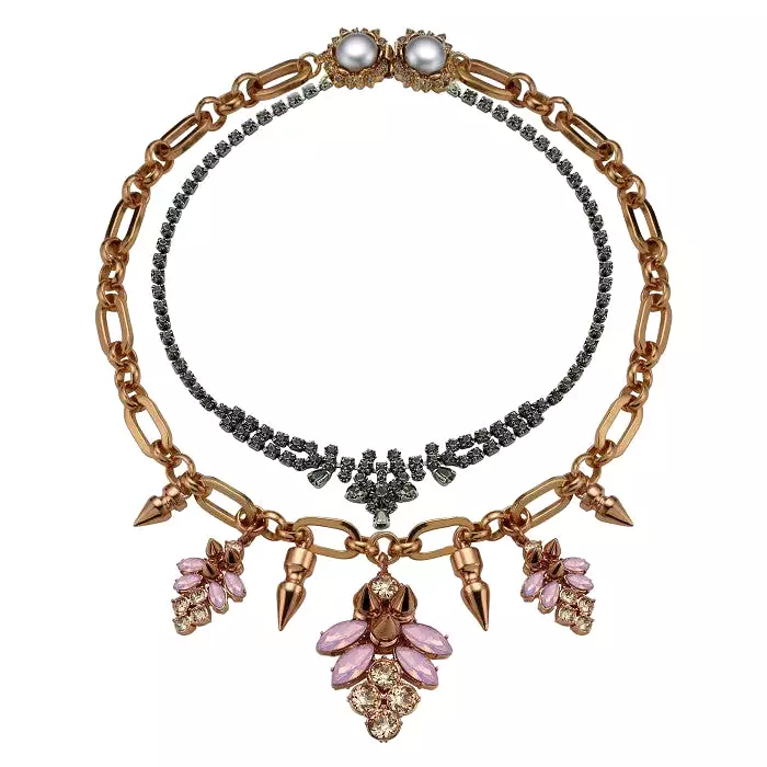 Layered Necklace with Crystal Clusters & Spikes, Rose Gold